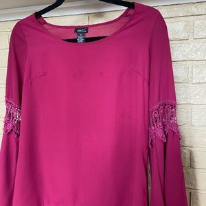 Raspberry Rue21 Crochet Bell Sleeve Blouse